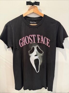 Upcycled SCREAM Ghost Face Graphic Tee with Rhinestones